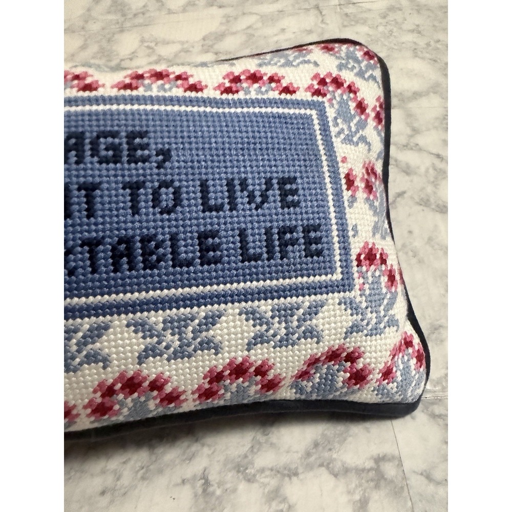 Furbish Studio Uncomfortable Life Needlepoint Pillow White Blue Lotus Flower - Picture 3 of 5
